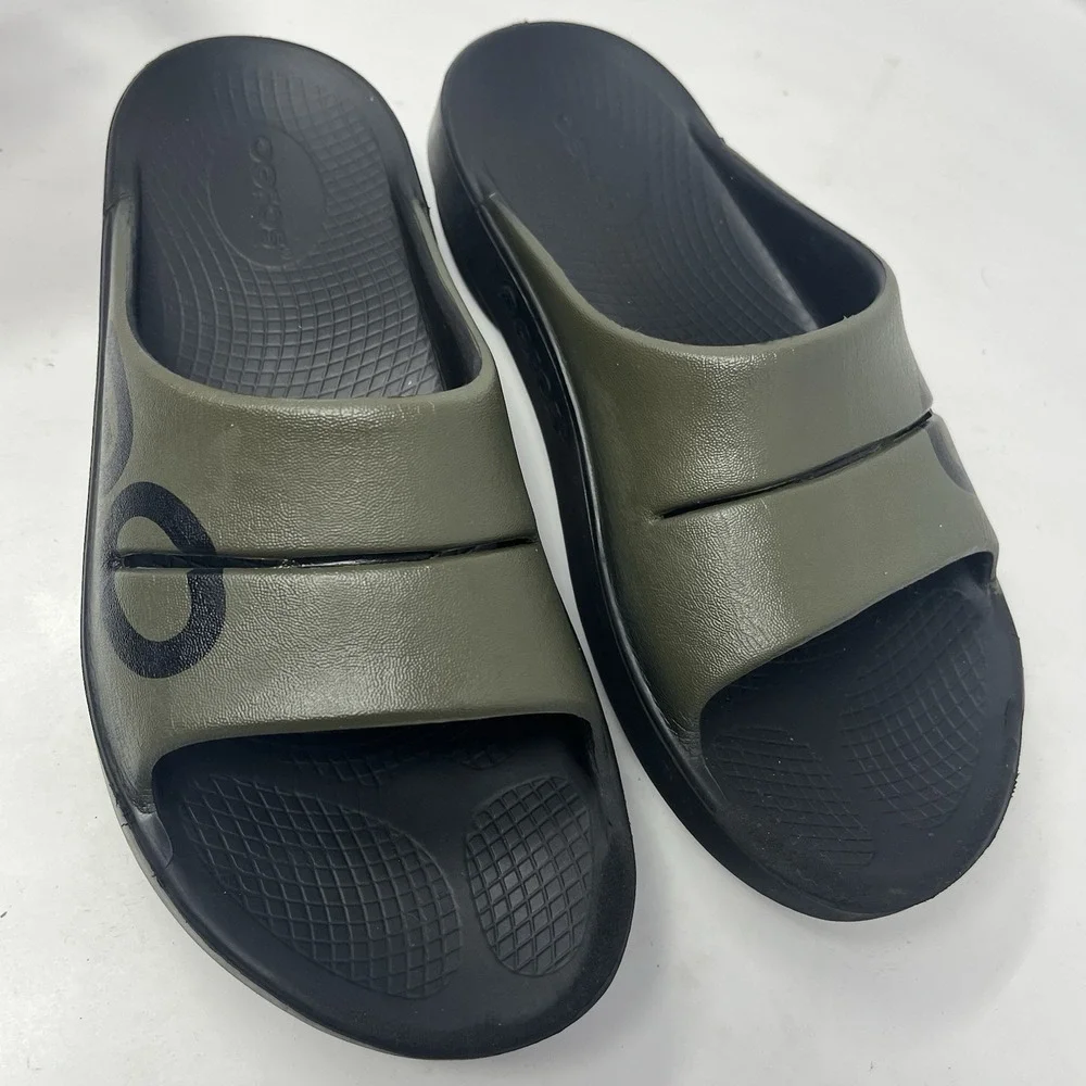 OOfos OOahh Sport Slides Sandals Tactical Green Slip On Recovery Mens 6 Womens 8